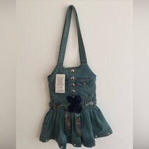 NWT The Pyramid Collection Denim Bag 27”, -Teal W/Cute Denim Flower and Belt